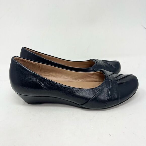 Hotter Petunia Pumps Womens 8.5 Navy Blue Slip-On Wedge Heel Round Toe - Picture 1 of 10